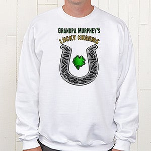 Grandpa's Lucky Charms Personalized White Adult Sweatshirt