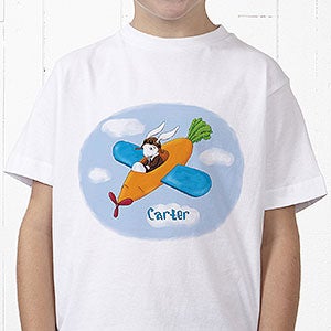 Personalized Kids Easter T-Shirt - Retro Rabbit - Youth Large (14-16) - Light Gray