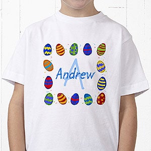 Personalized Kids Easter T-Shirt - Easter Eggs - Youth Medium (10-12) - White