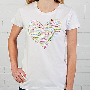 Personalized Ladies Fitted T-Shirts - Her Heart of Love - Black - Ladies Large - White