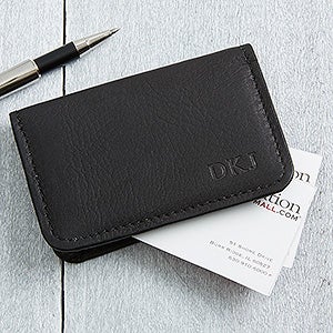 Signature Personalized Black Leather Business Card Case