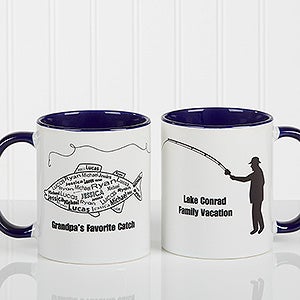 Personalized Fisherman Coffee Mugs - What A Catch - Blue Handle