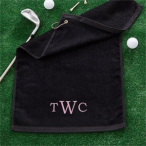 Embroidered Black Golf Towel - Raised Monogram