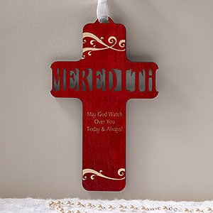Bless This Child Personalized Red Stain Wood Cross