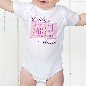 Personalized Baby Bodysuit - Baby Girl Birth Date - Infant 6 Months - Navy