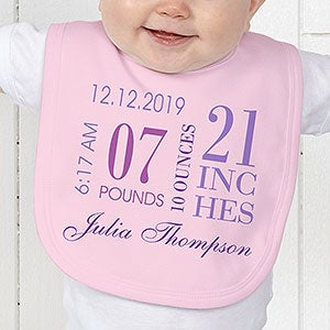 Personalized Baby Bib - Baby Girl Birth Date