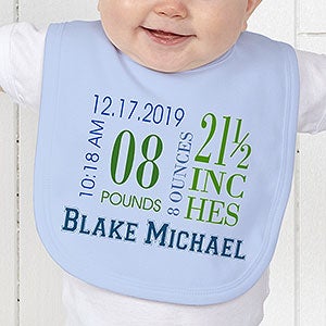 Personalized Baby Bib - Baby Boy Birth Date