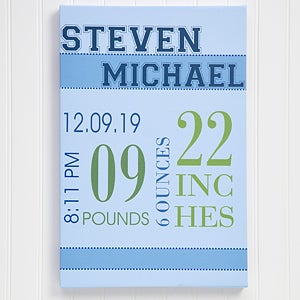 Personalized Baby's Birth Canvas Art for Boys - 24x36