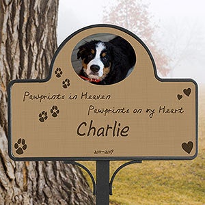 Pet Photo Personalized Memorial Yard Stake Magnet - Pawprints In Heaven