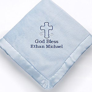 God Bless Baby Embroidered Keepsake Blanket- Blue
