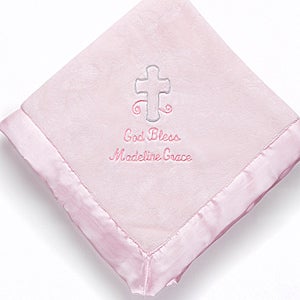God Bless Baby Embroidered Keepsake Blanket- Pink