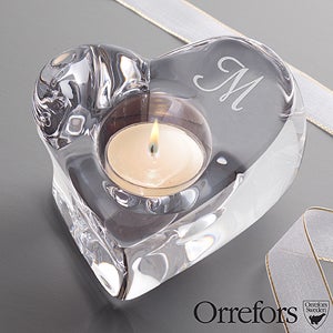 Orrefors Engraved Initial Crystal Heart Votive