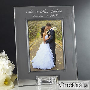 Orrefors Engraved Crystal Wedding Photo Frame