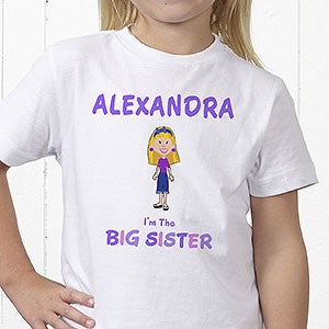 Personalized Girls T-Shirts - I'm The Sister Cartoon Character - Youth Large (14-16) - White