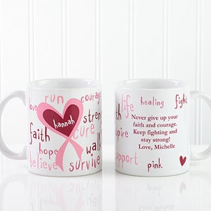 Personalized Breast Cancer Awareness Coffee Mug   Hope, Courage, Life