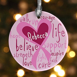 Personalized Christmas Ornaments   Breast Cancer Awareness Pink Ribbon