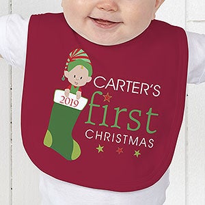 Personalized Baby's First Christmas Baby Bib