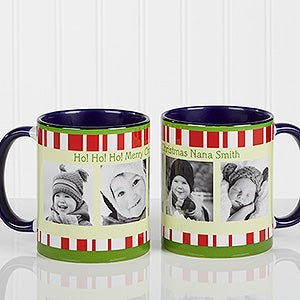 Personalized Christmas Photo Coffee Mugs - Blue Handle