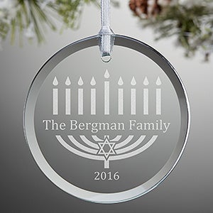 Menorah Personalized Glass Ornament