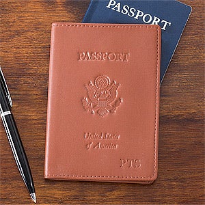First Class Debossed Leather Passport Covers- Tan