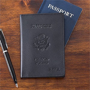 First Class Leather Debossed Passport Covers - Black