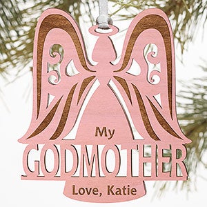 Godparent Personalized Wood Angel Ornament- Pink Stain - #12480-P