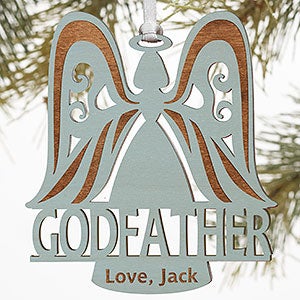 Godparent Personalized Wood Angel Ornament- Blue Stain - #12480-B