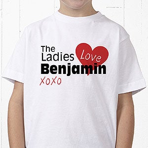 Personalized T-Shirts for Boys - Ladies Love Me - Youth Large (14-16) - White
