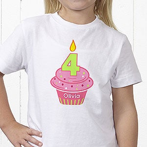 Personalized Kids T-Shirts - Birthday Cupcake - Youth Small (6-8) - Light Gray
