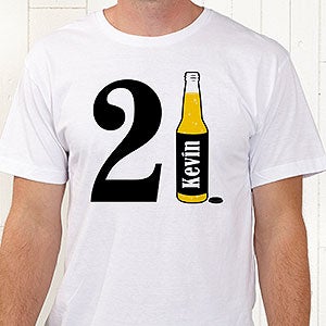 Personalized Birthday T-Shirts for Him - 21st Birthday Beer (White) - Adult X-Large - White
