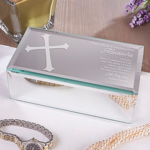 First Communion Blessing Engraved Mirrored Storage Box