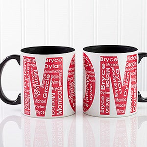 Repeating Names Personalized Coffee Mugs for Her - Black Handle