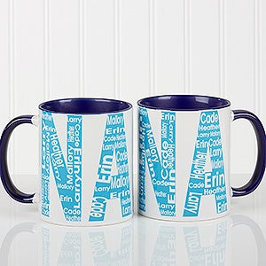 Repeating Names Personalized Womens Coffee Mugs - Blue