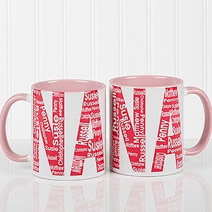 Personalized Pink Ladies Coffee Mugs - Repeating Names