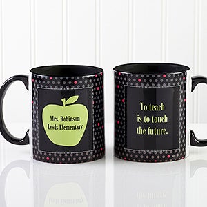 Green Apple Personalized Teacher Coffee Mug with Black Handle