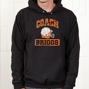 Personalized Sports Coach Black Hooded Sweatshirts - 15 Sports - Adult Large - Black