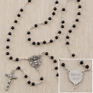 Personalized First Communion Rosary for Boys - Onyx