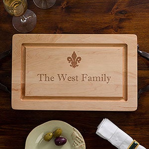 Engraved Family Name 13 Maple Cutting Board with Serving Handles