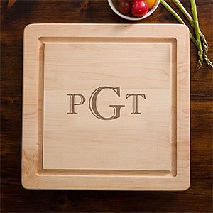 Maple Leaf Raised Monogram Square Cutting Board-No Handles