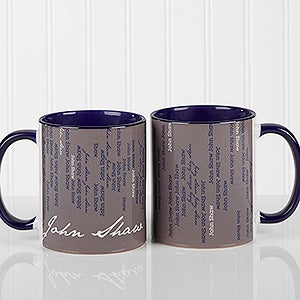 Blue Personalized Ladies Coffee Mugs - Cascading Names