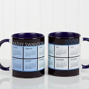 It's A Date Personalized Calendar Coffee Mugs - Blue Handle
