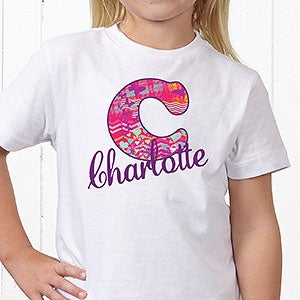 Personalized Girls T-Shirt - Her Name & Initial - Youth Medium (10-12) - Navy