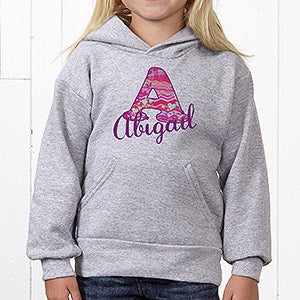 Personalized Kids Sweatshirt for Girls - Her Name & Initial - Youth Large (12/14) - Black