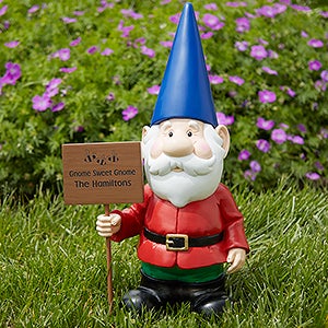 Gary Garden Gnome with Personalized Greeting Sign