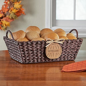 Fall Basket with Personalized Wood Pumpkin - Name