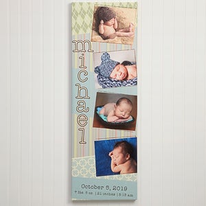 Scrapbook Memories Personalized Baby Photo Canvas Print - 8x24