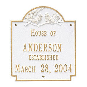 Date Established Personalized Aluminum House Plaque - White & Gold