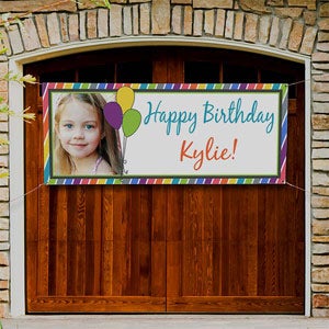 Party Stripe Personalized Photo Birthday Banner