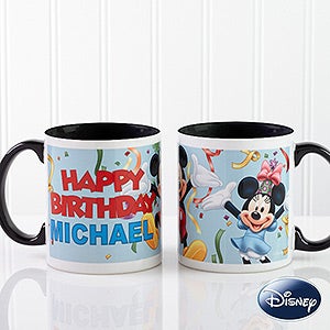 Disney® Personalized Happy Birthday Black Handle Coffee Mug
