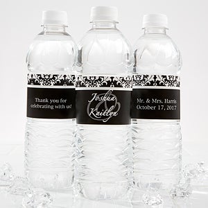 Damask Wedding Couple Personalized Water Bottle Labels